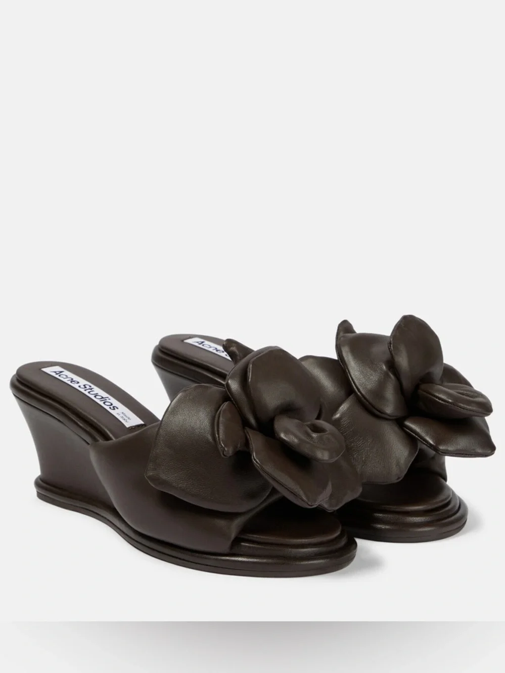 NIB Acne Studios Leather Rose wedge mules slides shoes chocolate brown 8